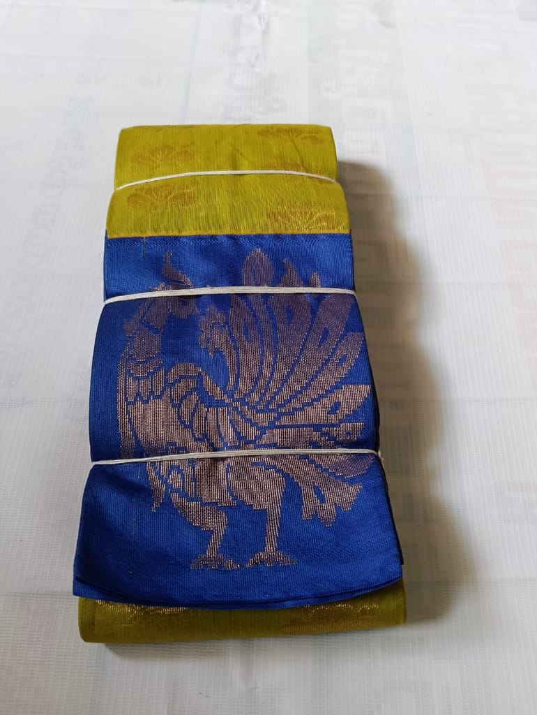 Blue and gold zari woven soft silk saree with blouse piece