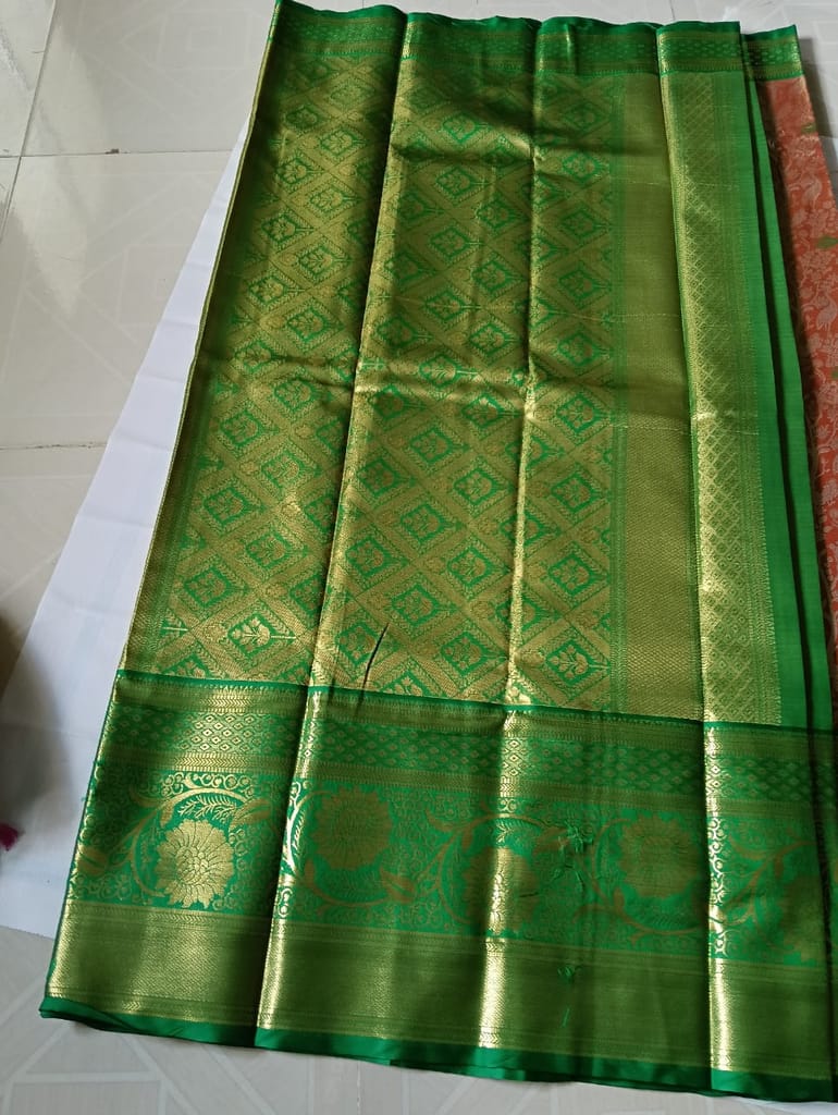 Green and gold zari woven Kanjivaram silk saree - Sarees | Buy online on ZillyBuy
