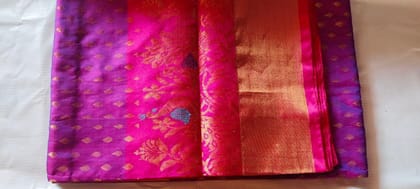 Pink and Purple Saree with Golden Border