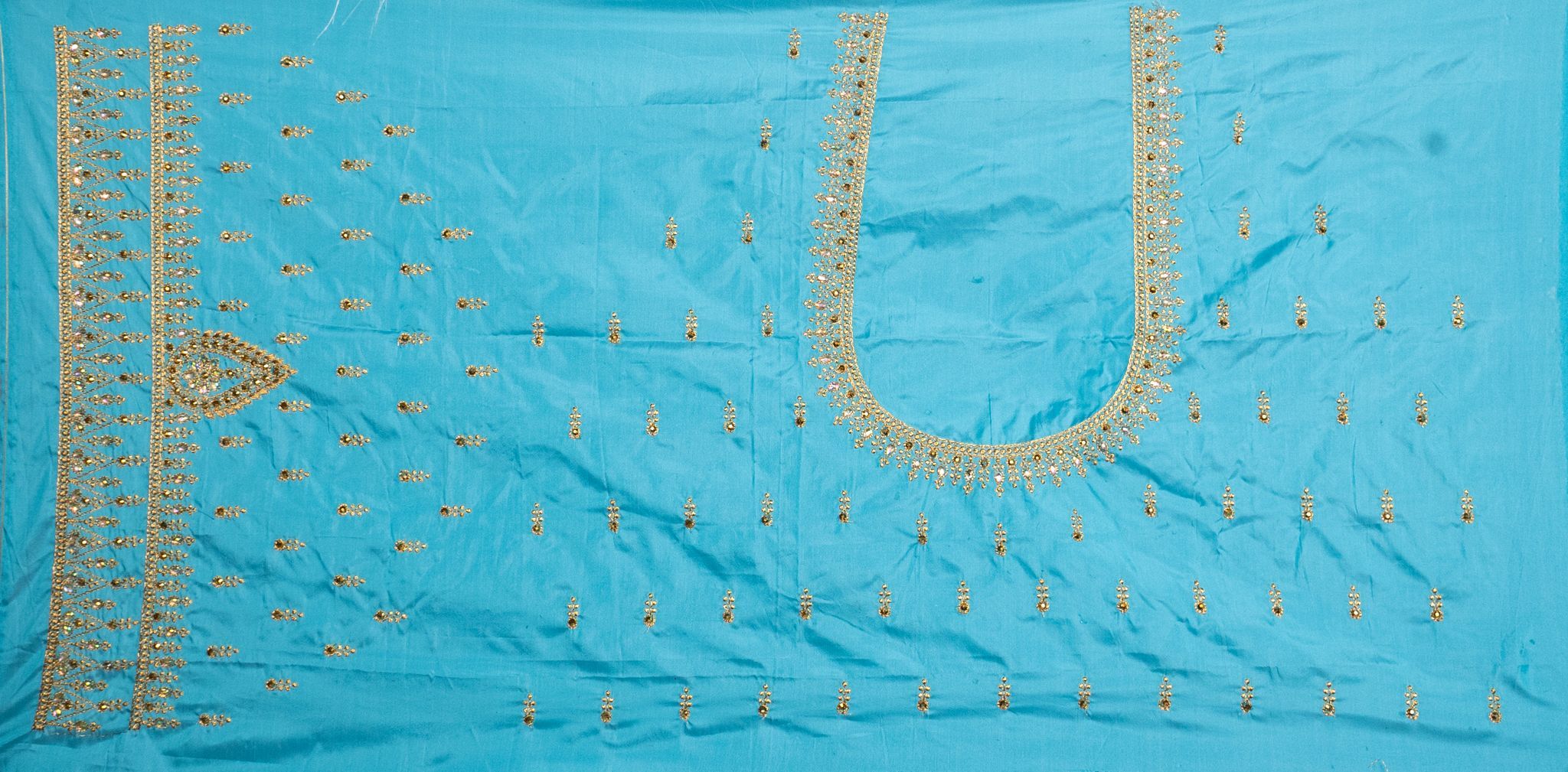 Aqua Blue Saree Blouse With Stone Work