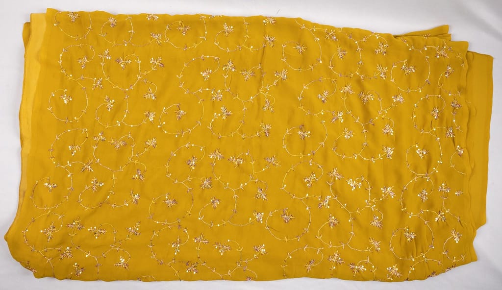 Yellow Chiffon Saree with Silver Embroidery