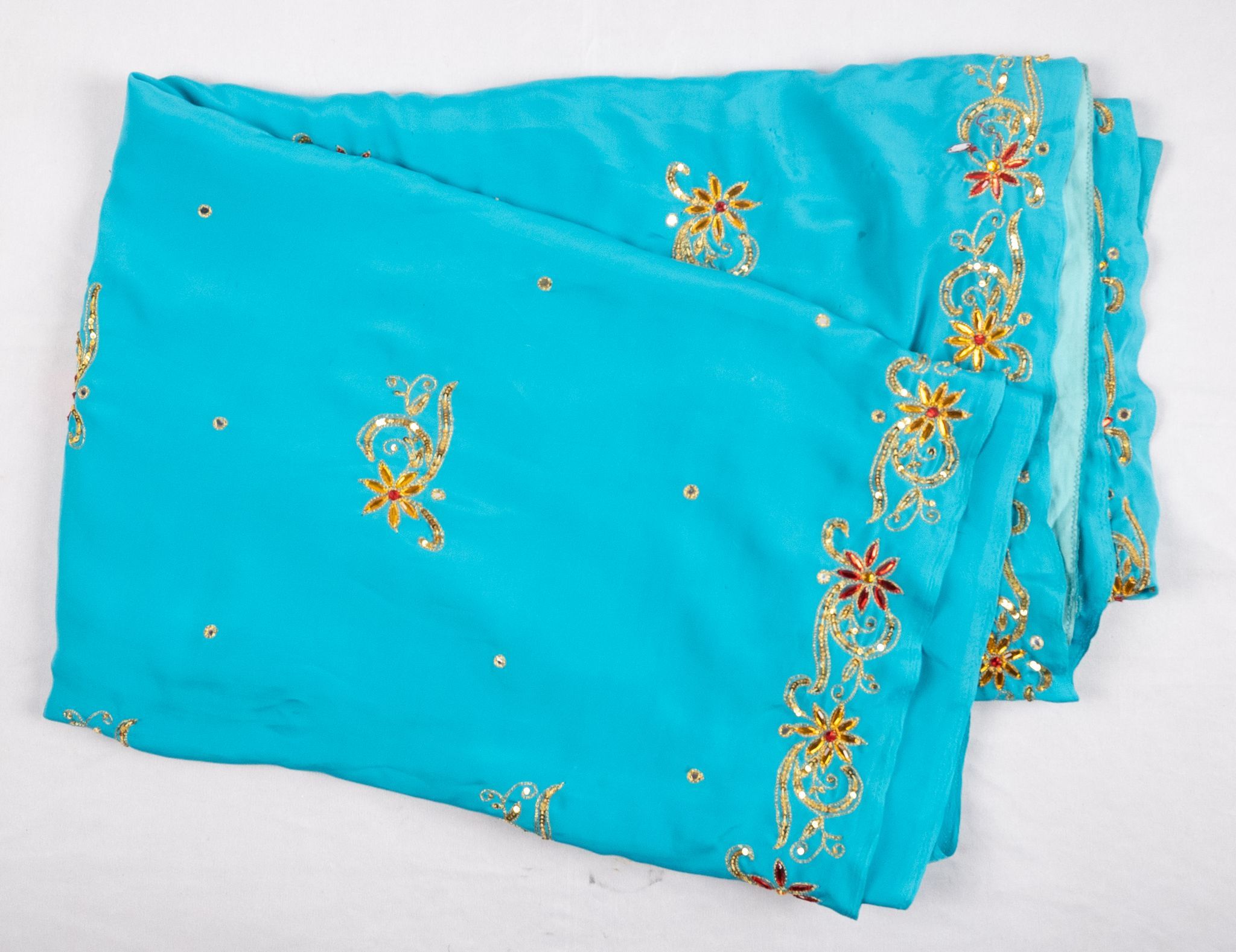 Turquoise Georgette Saree With Embroidery Work