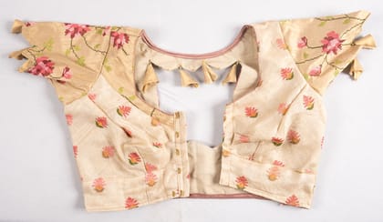 Beige Hand Embroidered Blouse With Elbow Length Sleeves
