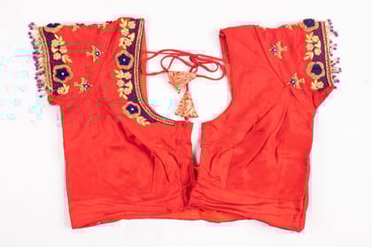 Red and gold embroidered silk blouse with beads