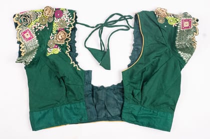 Green Embroidered Cotton Saree Blouse