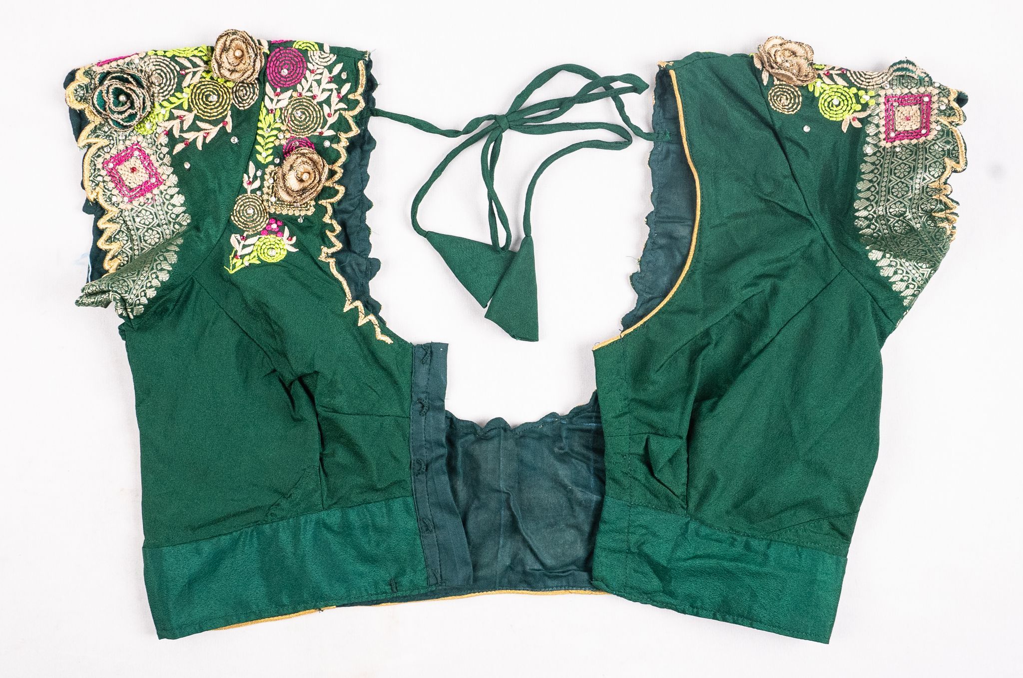 Green Embroidered Cotton Saree Blouse
