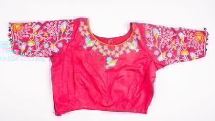 Pink Hand Embroidered Blouse with Floral Motifs