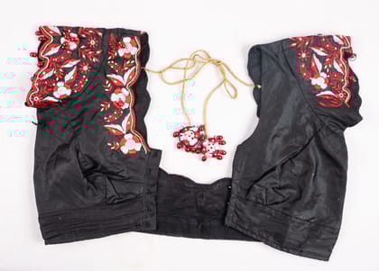 Black Saree Blouse With Red Embroidery