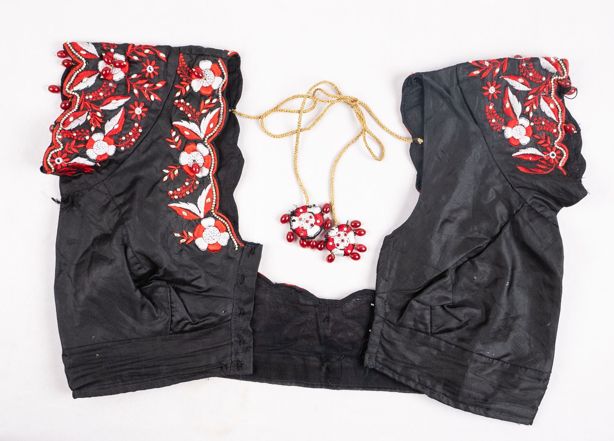 Black Saree Blouse With Red Embroidery