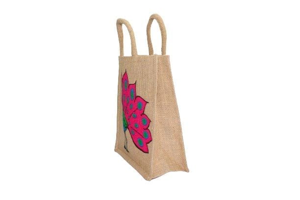 Eco-Friendly Jute Reusable peacock Unique design Printed Bag