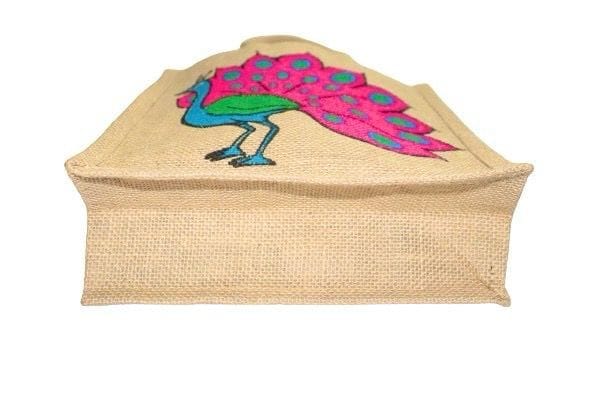 Eco-Friendly Jute Reusable peacock Unique design Printed Bag