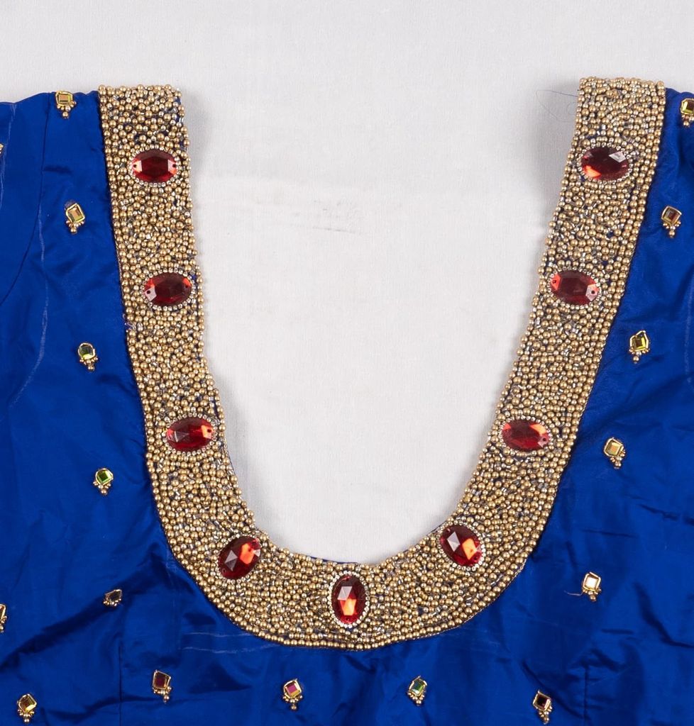 Blue Hand Embroidered Blouse With Zari And Stone Work