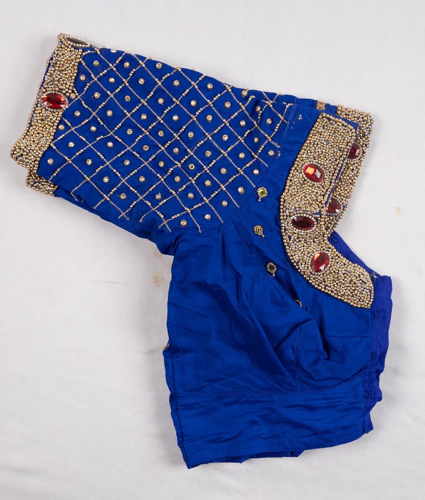 Blue Hand Embroidered Blouse With Zari And Stone Work