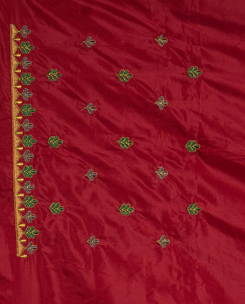 Red Embroidered Blouse Piece With Gota Patti Work