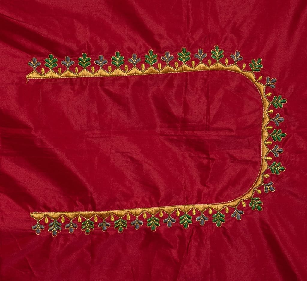 Red Embroidered Blouse Piece With Gota Patti Work