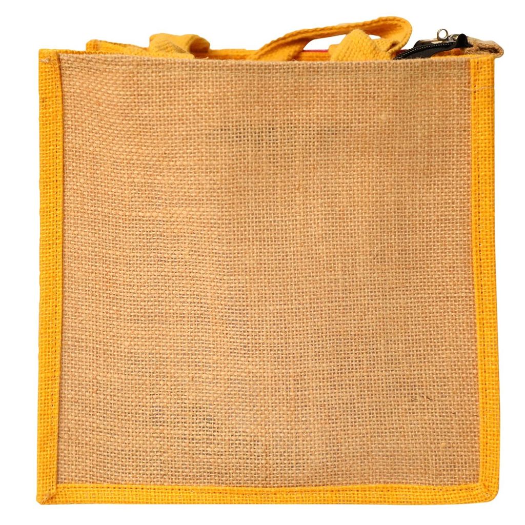 Handcrafted Jute Bag, Red & Yellow Jute Hanbag, Multipurpose Bag, Lunch Bag, (NULM-Tirupati-7)