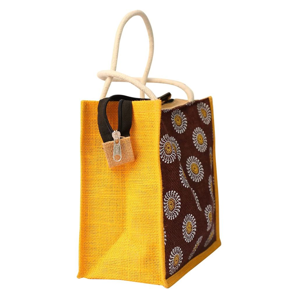 Handcrafted Jute Handbag/Brown Jute Lunch Bag/Multipurpose Bag/Jute Bag/Printed Bag/ (NULM-Tirupati-11).