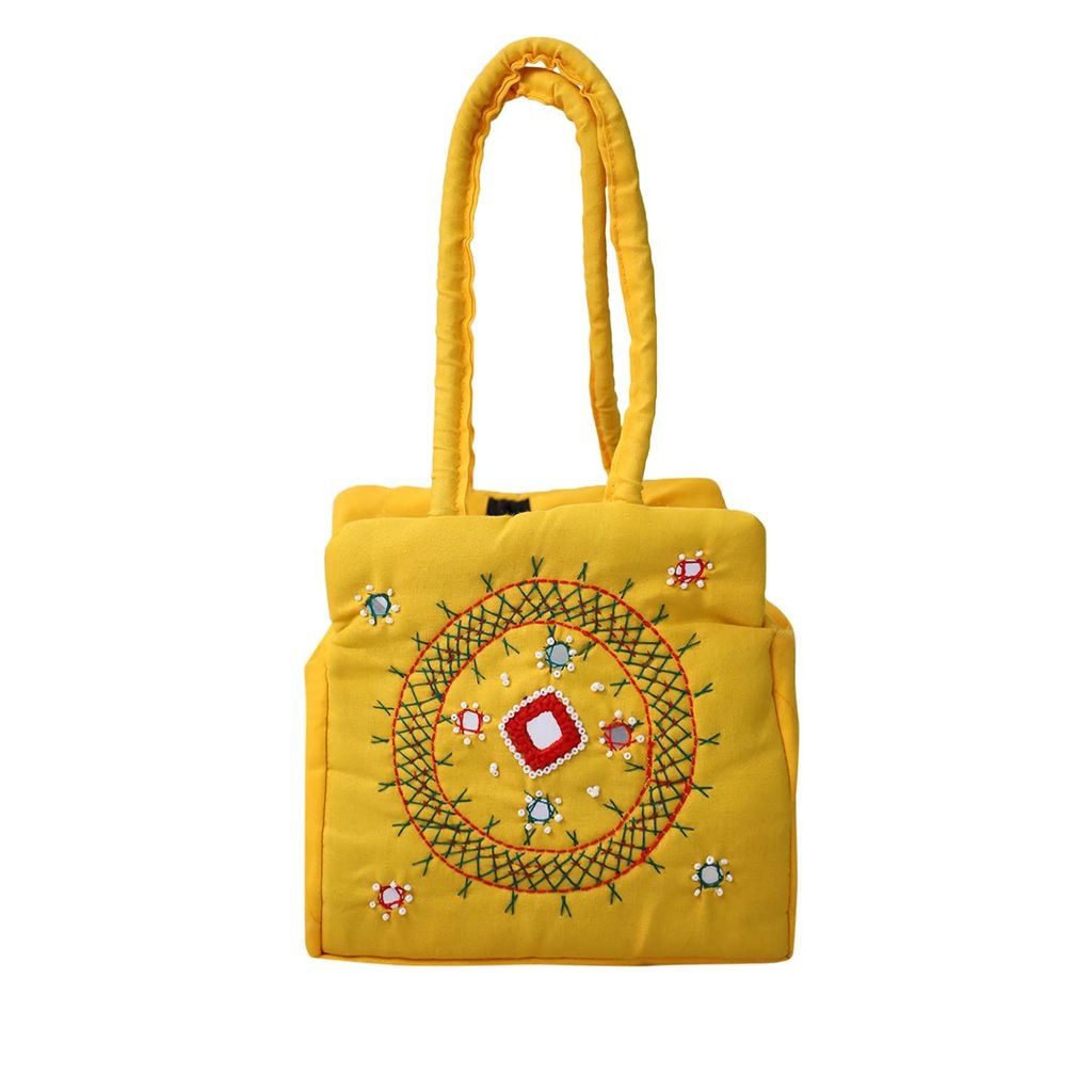 Womens Handbag Banjara Traditional Side Bag Purse Cotton Handmade Light Yellow