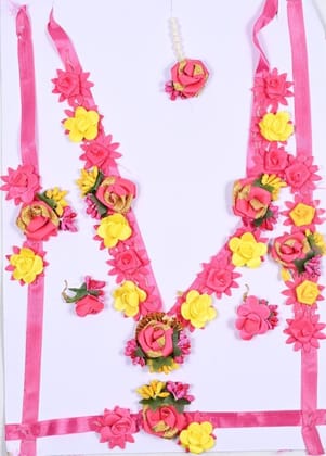 Bridal Floral Jewelry Set with Necklace, Earrings, and Maang Tikka