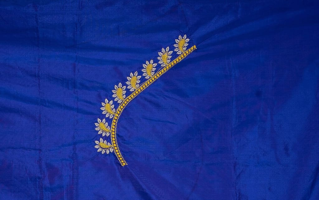 Blue Embroidered Blouse Piece With Zari Work