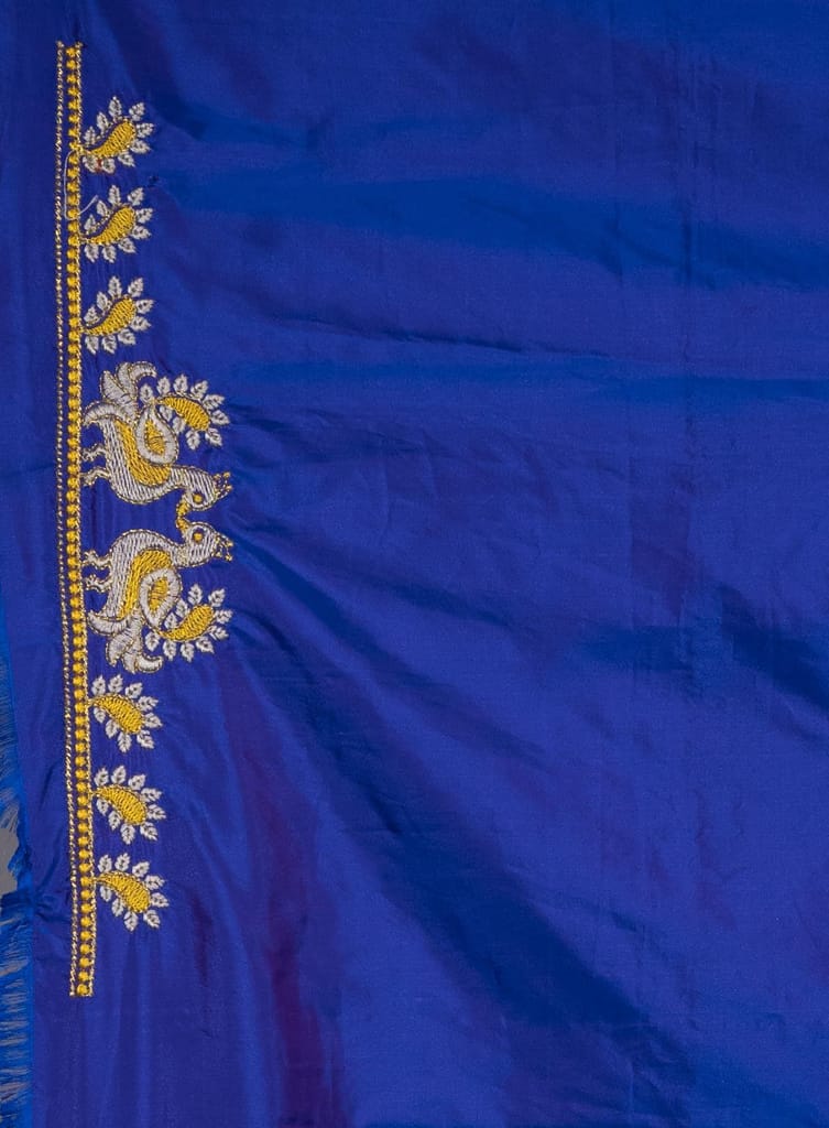 Blue Embroidered Blouse Piece With Zari Work