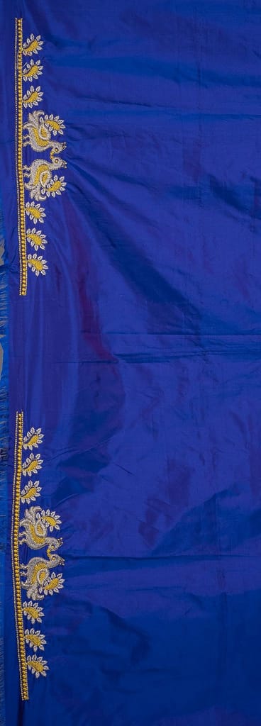 Blue Embroidered Blouse Piece With Zari Work