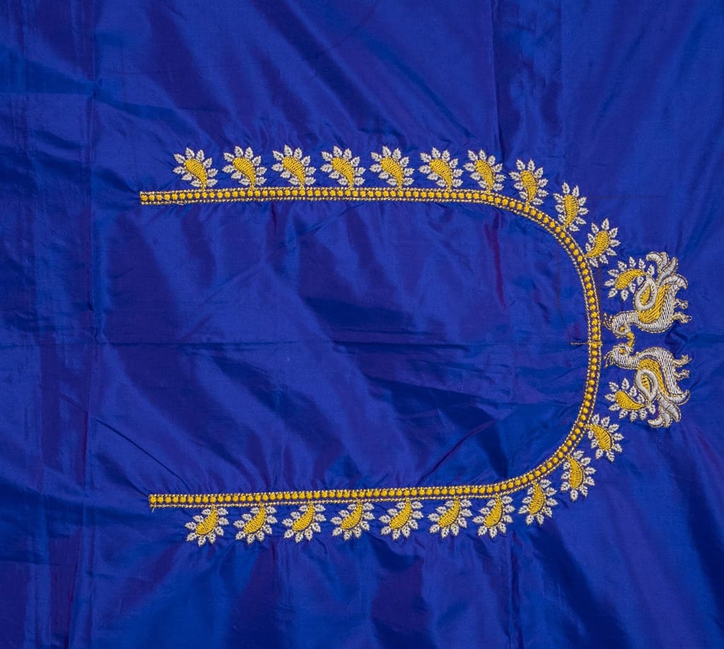 Blue Embroidered Blouse Piece With Zari Work