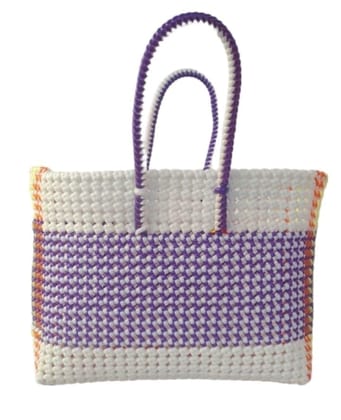 Purple and White Handwoven Plastic Basket