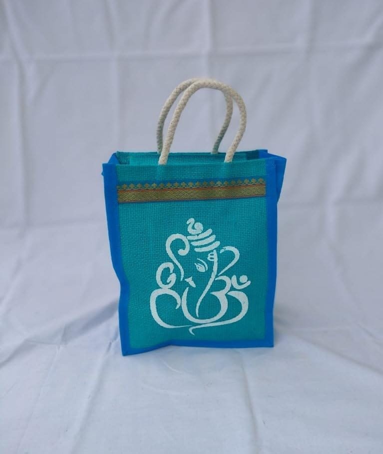 Jute Bags Baby Blue Color for Return Gifts ( pack of 12)