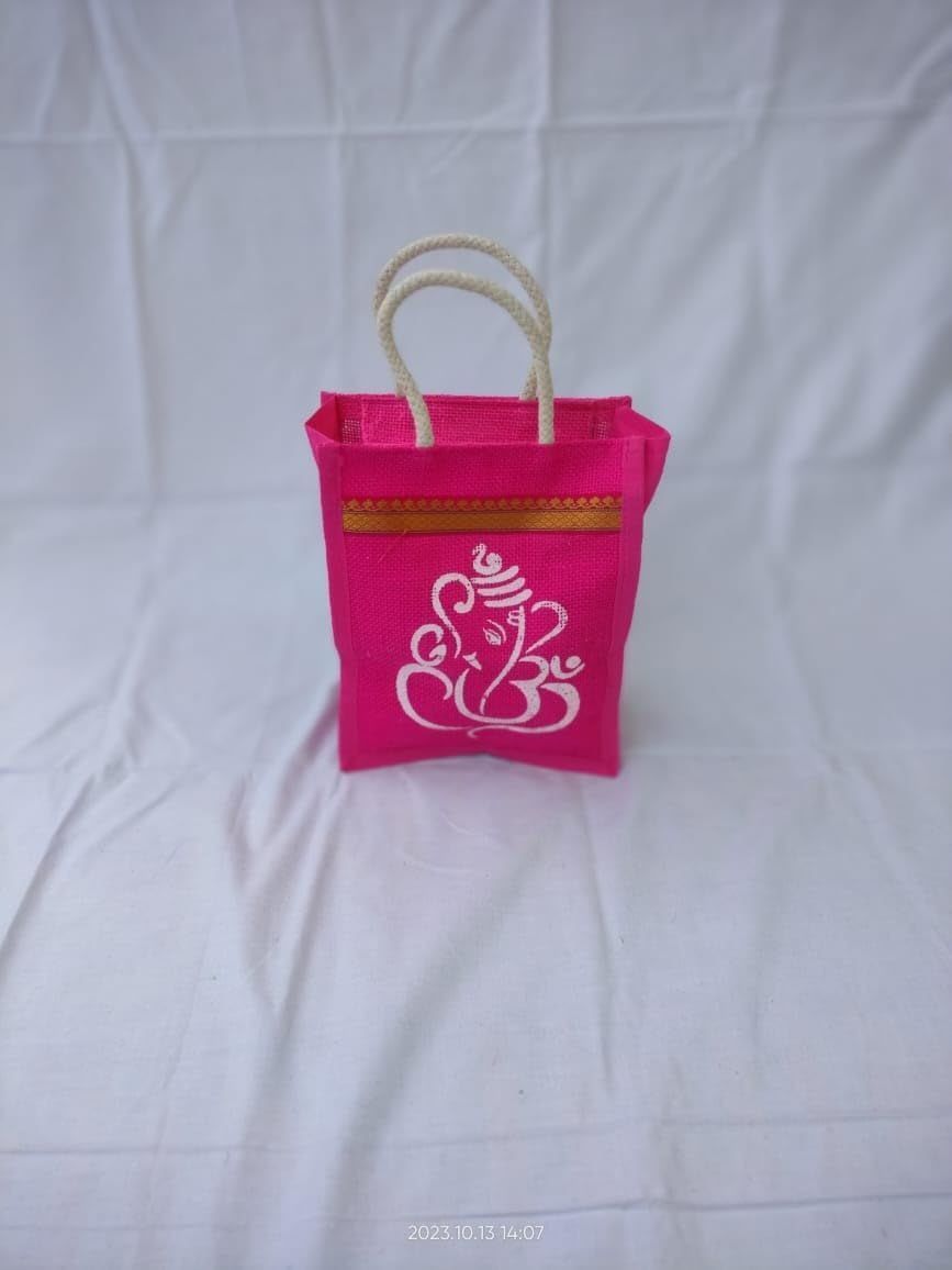 Jute Bags For Gifting Pink Color (pack of 12)