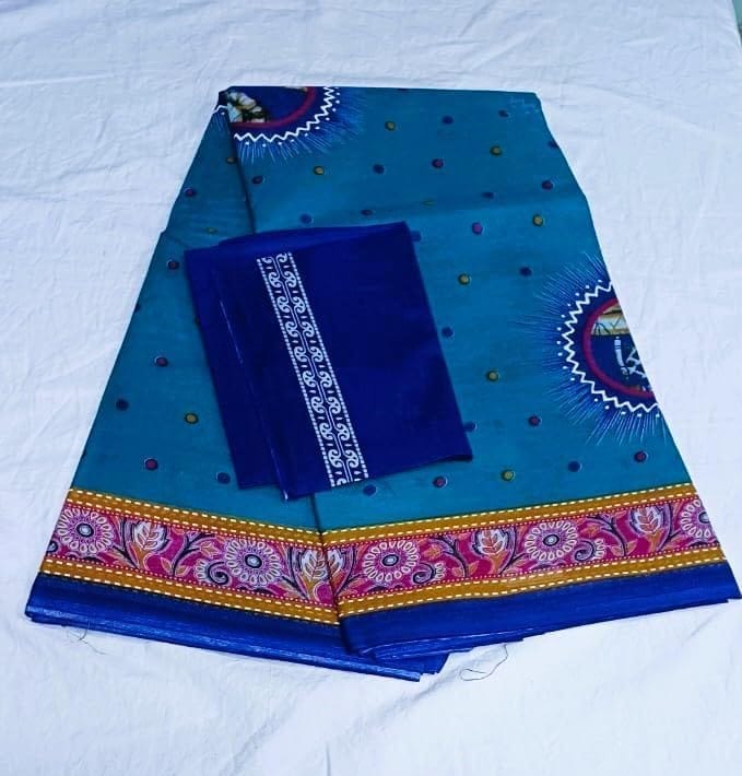 Blue Handloom Cotton Saree With Blouse Piece