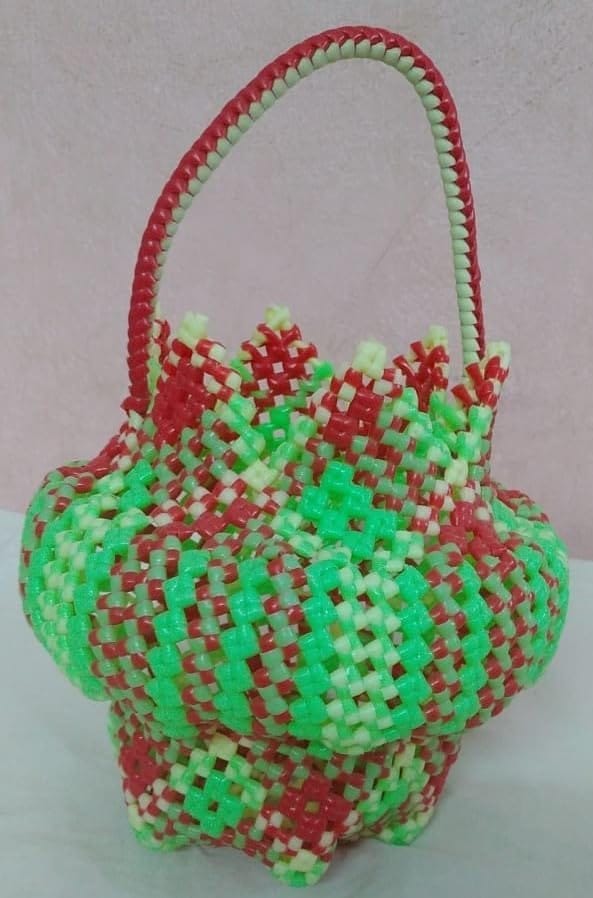 Handwoven Plastic Grocery Basket - Pooja Needs | Buy online on ZillyBuy