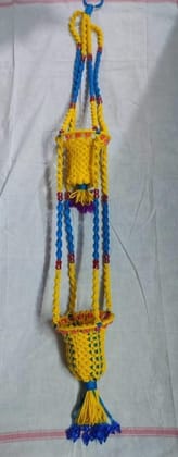 Macrame Hanging Planter with 2 Pots, Yellow and Blue Macrame Hanging Planter with 2 Pots, Yellow and Blue