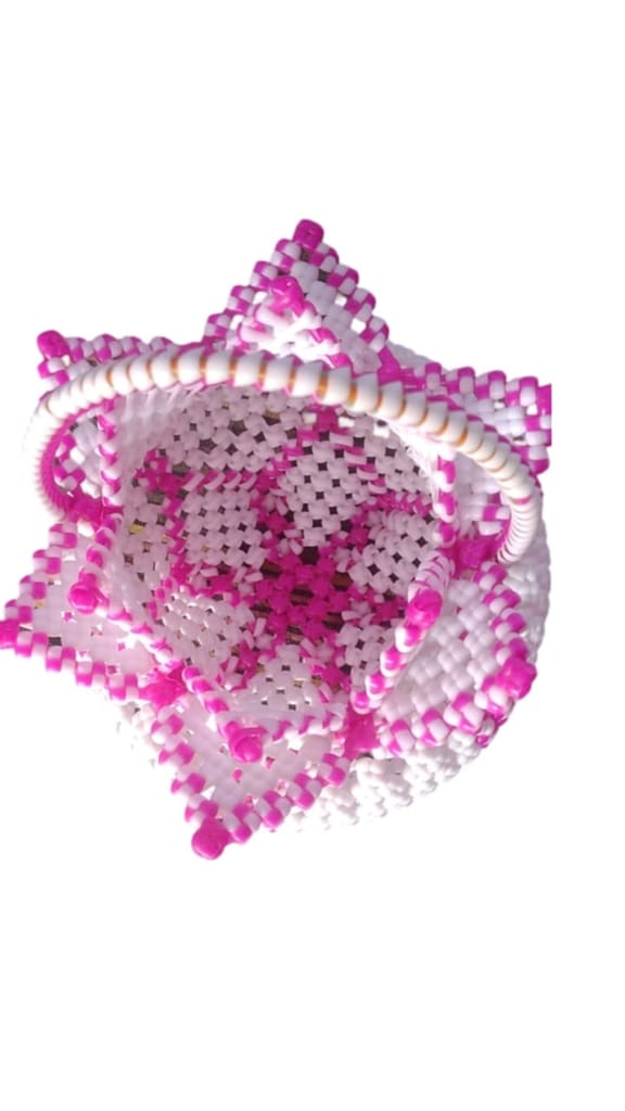 White and Pink Beaded Flower Basket - Flowers | Buy online on ZillyBuy