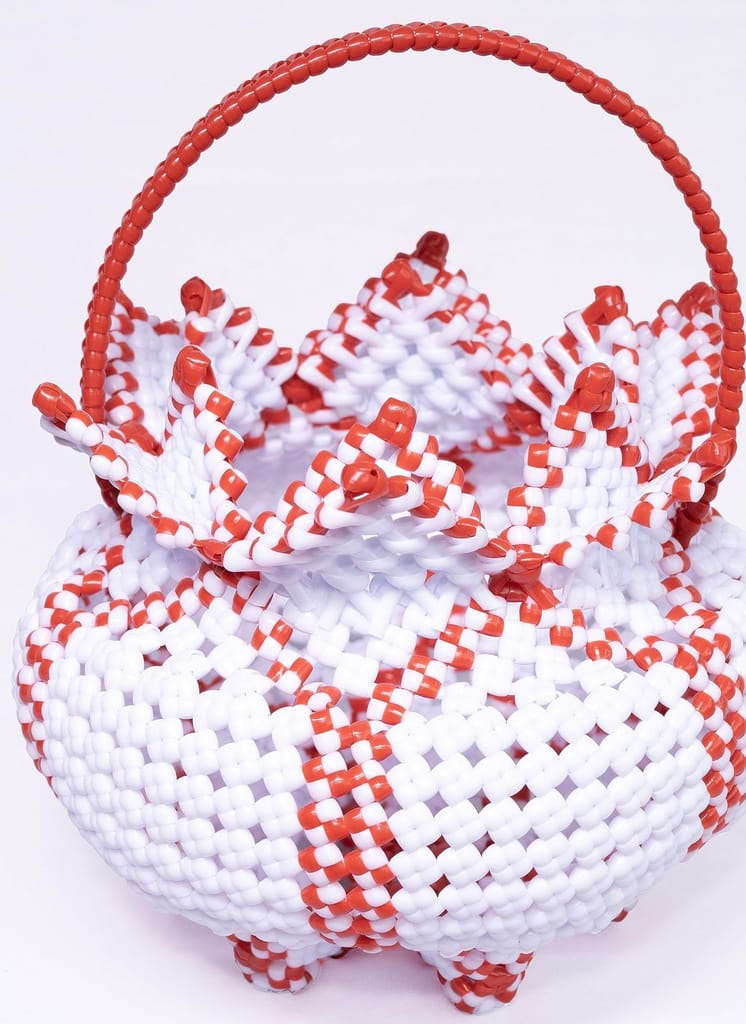Red and White Beaded Basket with Handle - Pooja Needs | Buy online on ZillyBuy