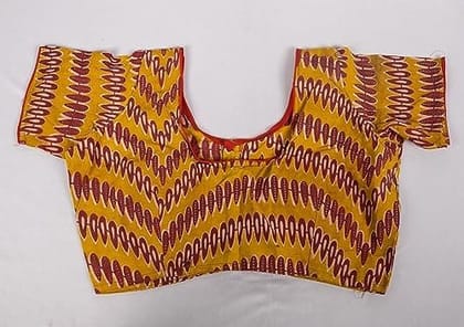 Yellow and Red Cotton Printed Readymade Blouse