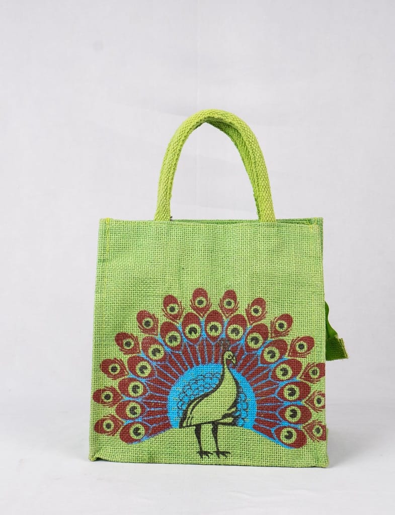 sonchiriya peacock jute hand held bag