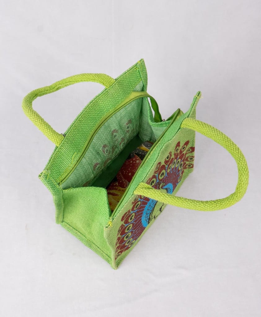 sonchiriya peacock jute hand held bag