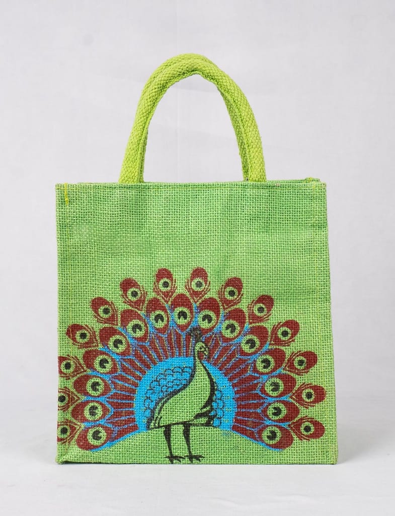 sonchiriya peacock jute hand held bag