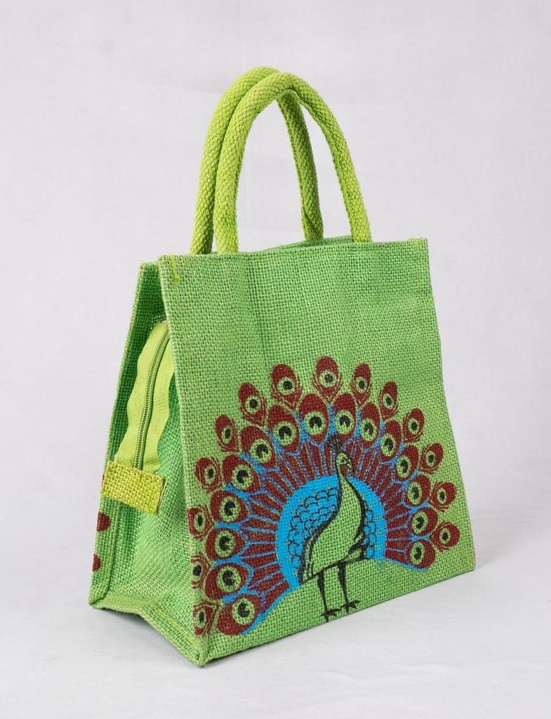 sonchiriya peacock jute hand held bag