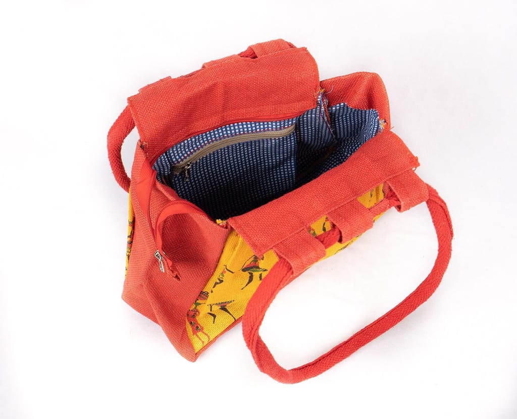 Red and yellow tote bag with African print
