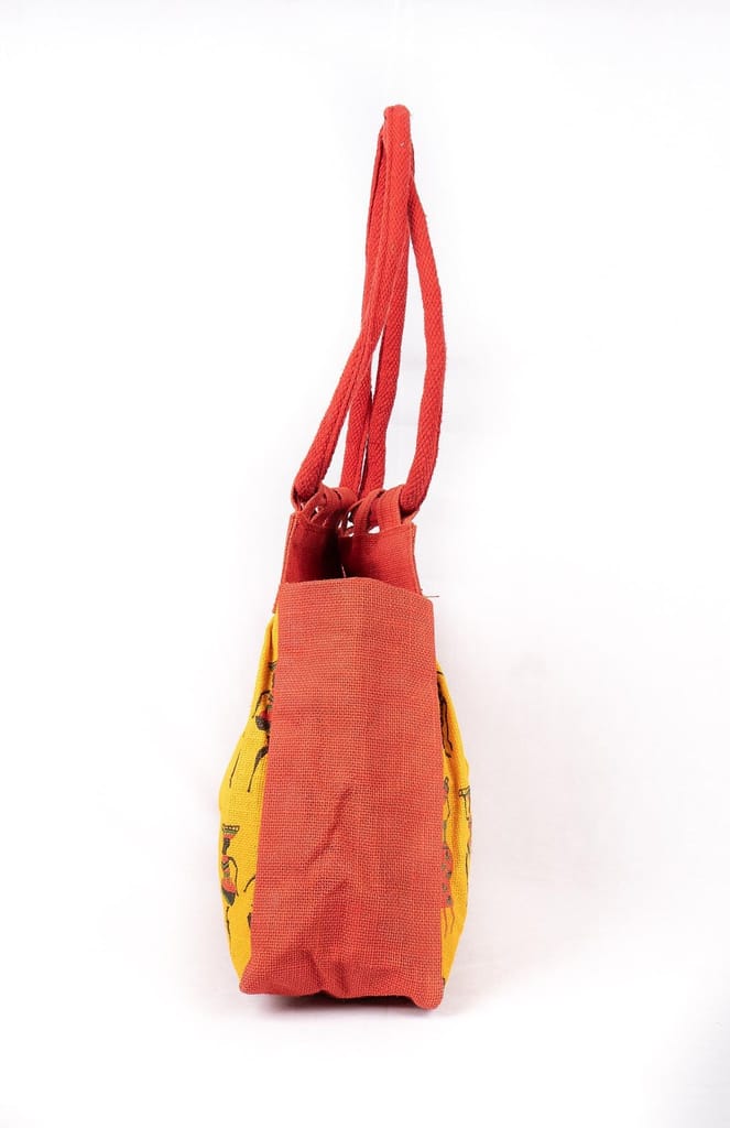 Red and yellow tote bag with African print