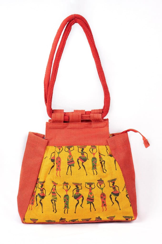 Red and yellow tote bag with African print