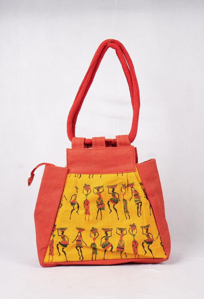 Red and yellow tote bag with African print