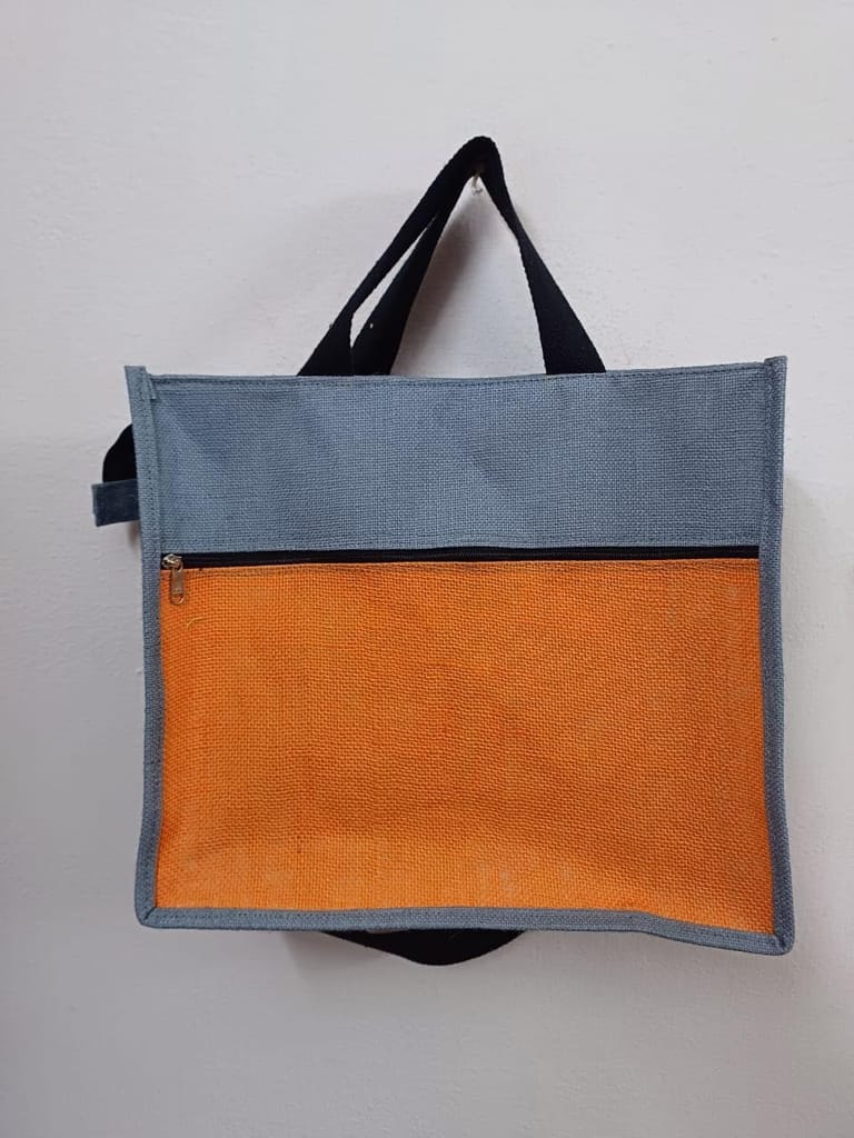 Jute tote bag with zippered main compartment and front pocket - Handbags | Buy online on ZillyBuy