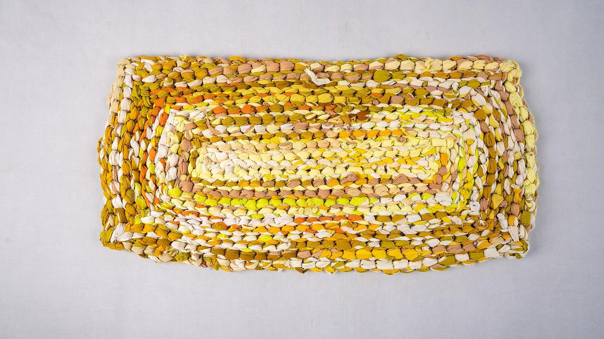Yellow Braided Fabric Rectangular Mat - Handcrafted Home Decor Accent