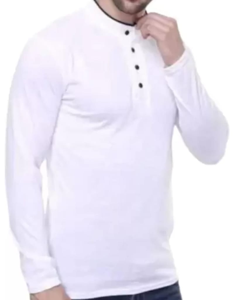 White Long Sleeve Cotton T-Shirt for Men