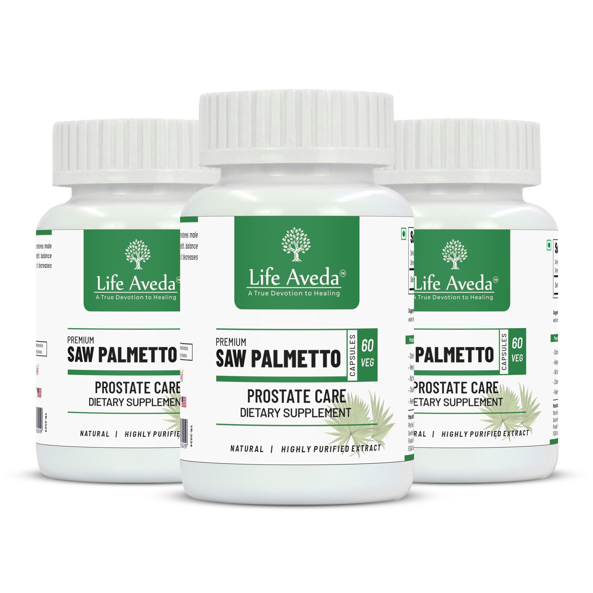 Life Aveda Saw Palmetto Extract Capsule (500mg) For Hair Growth, Prostate Health, Urinary Tract Function and Maintain PSA Levels | Good & Natural Powerful Dietary Supplement For Men - 60 Caps (1 PC)