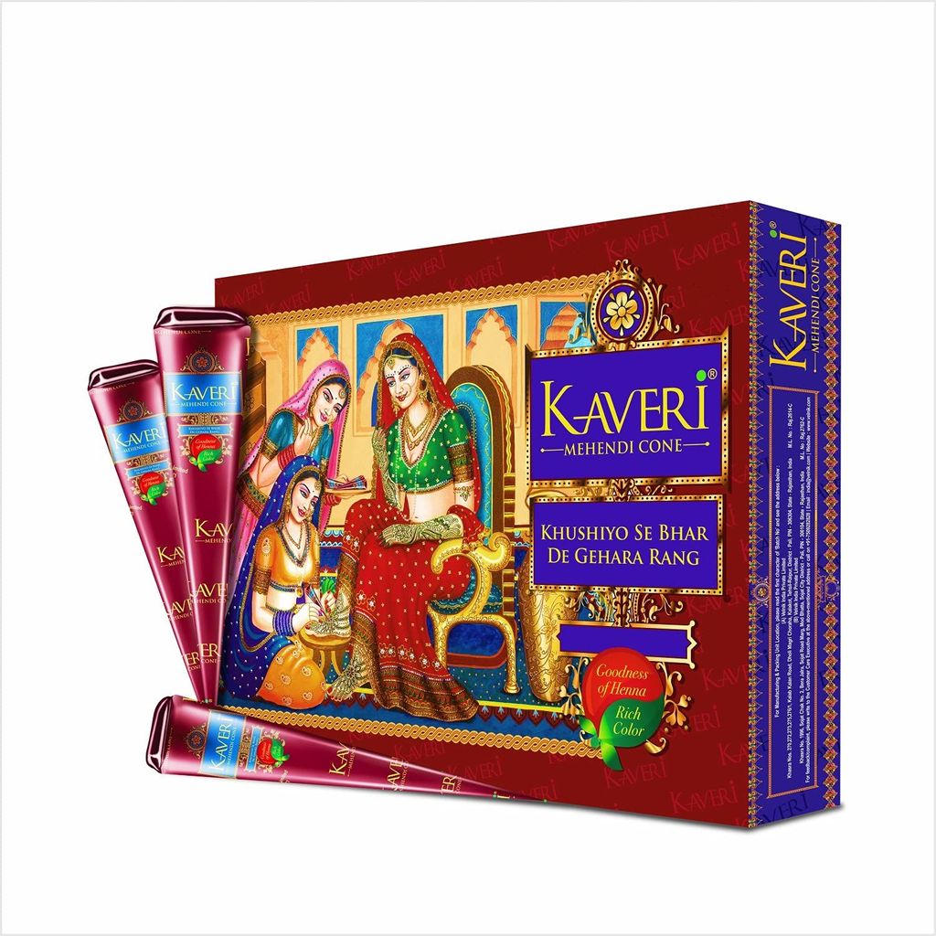 Kaveri Mehendi Cone Herbal Pure Leaves of Natural Henna for Hand Design on Festivals & Special Occasions| Organic Mehendi Cone & Bridal Mehandi Cones For Hands Design (5 Box = 60 Cone)