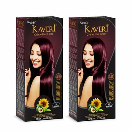 Kaveri Crme Hair Color Professional-grade Ammonia-free Damage l Hair Colour for Women | PPD Free Organic Hair Colour with 100% Grey Coverage, Long Lasting Conditioning Hair Colour (pack of 2 Burgundy)